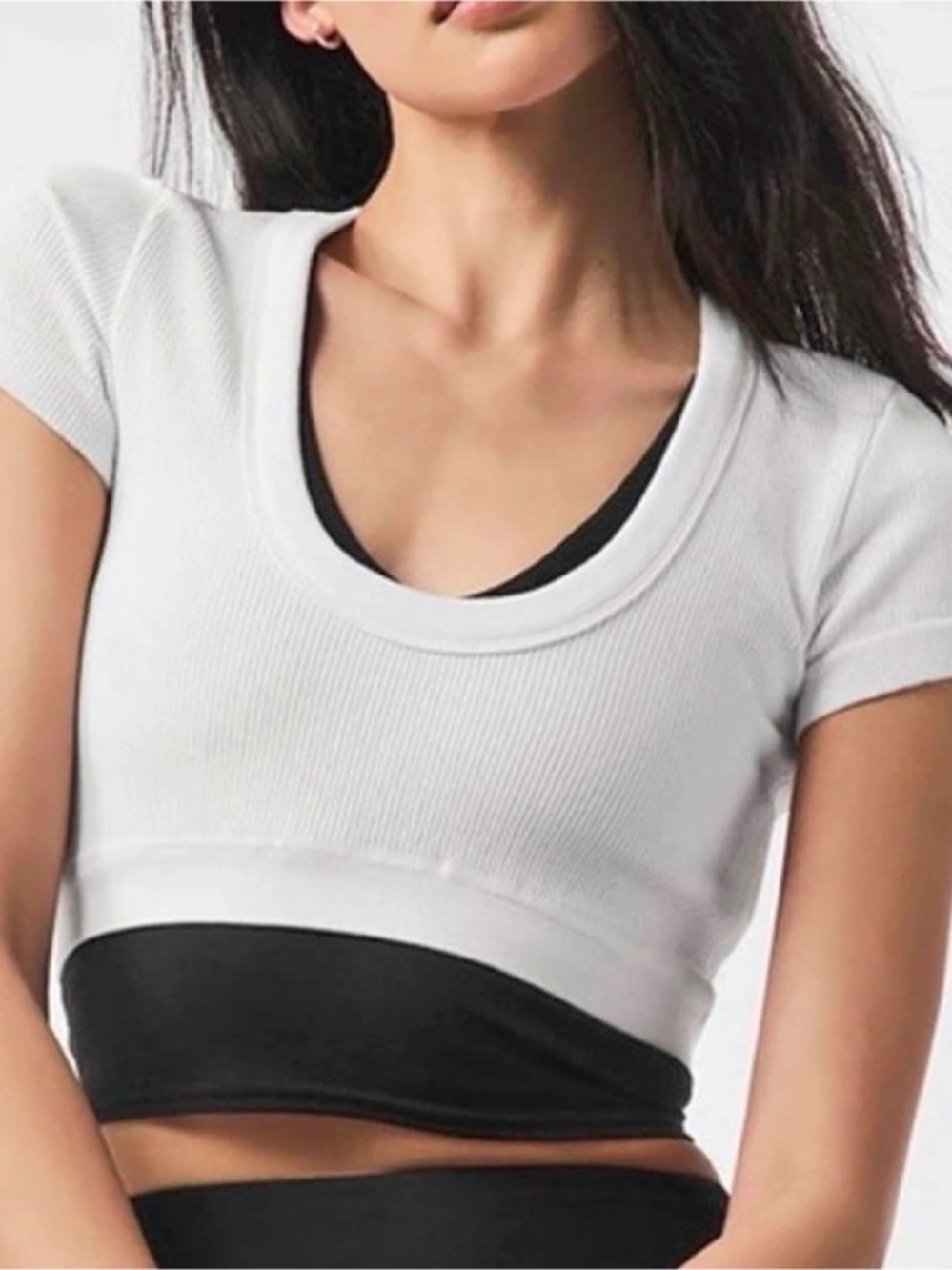 Alo White Ribbed Crop Top, XS